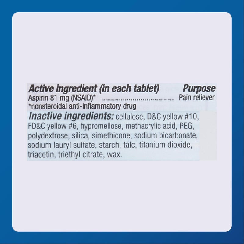MAJOR Aspirin Low Dose 81 Mg - Pain Reliever (NSAID) - Enteric Coated - 250 Tablets - Image 5